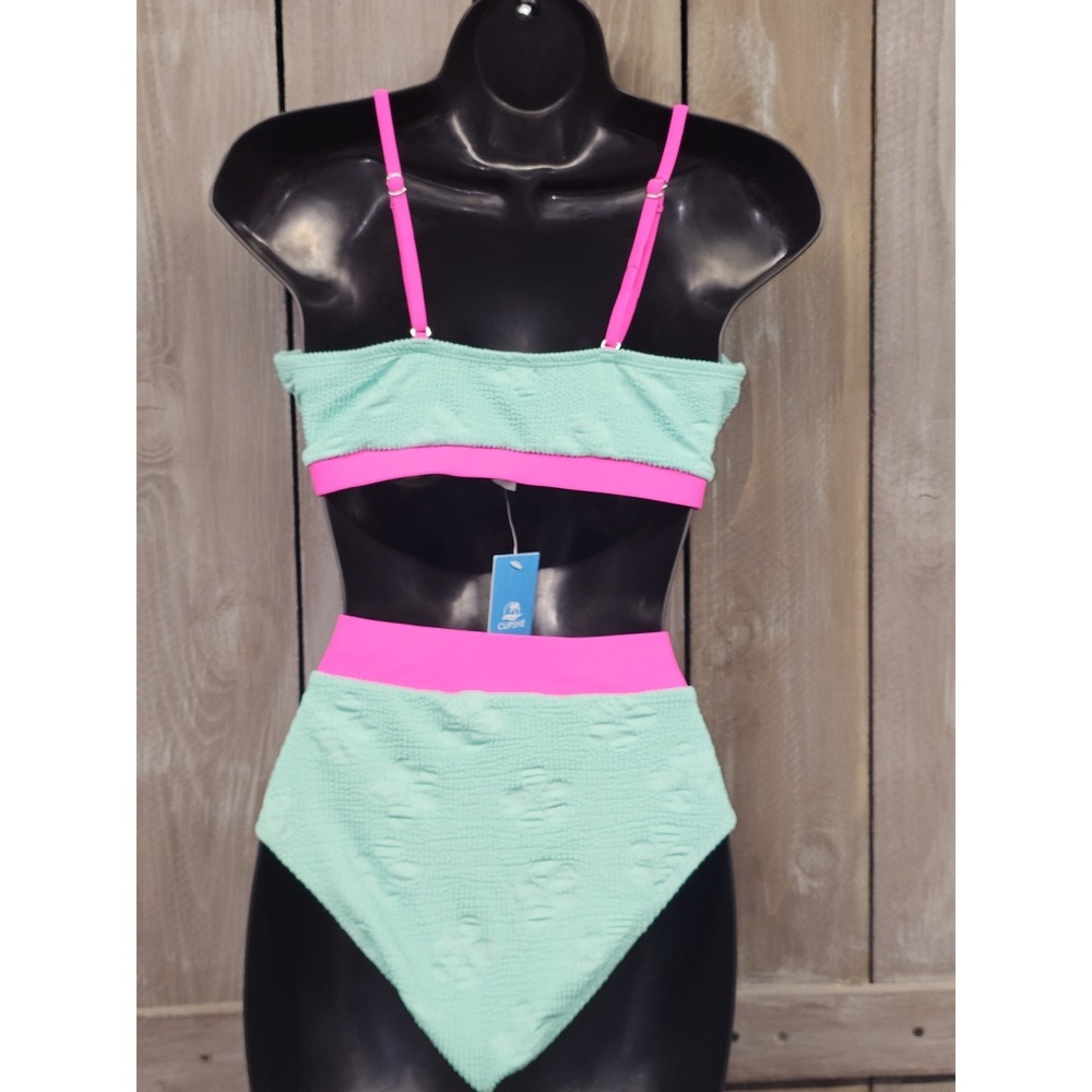 NWT Cupshe Green & Pink Scoop Midkini Top & Banded Bottoms Bikini Set Size M - Picture 11 of 15